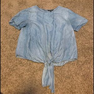 Denim tie in front shirt